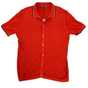 PJ Paul Jones Textured Knit Polo Shirt Men Sz M Button Down Orange Preppy Golf